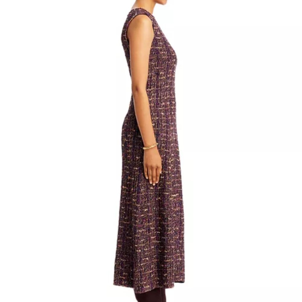 Misook Burgundy Tweed Sleeveless Fit & Flare Midi Dress - Picture 4 of 8